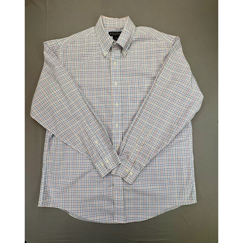 Brooks Brother’s Men’s Large Non-Iron 100% Cotton Plaid Multicolor Button Down - Picture 1 of 8